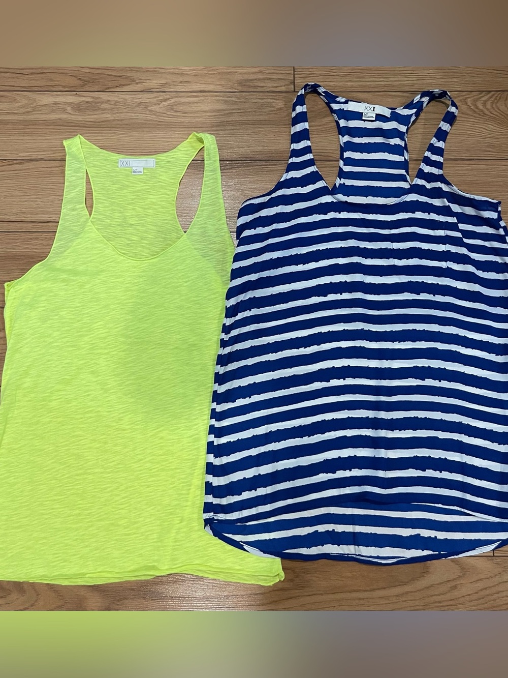 XXI 2 tank tops Neon Yellow & Navy White Striped Racerback Tank small